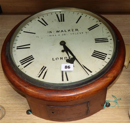 A 19th century mahogany drop dial single fusee wall clock, Jno Walker, London